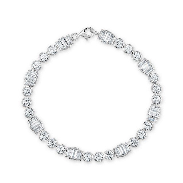 Special Rub over Baguettes & Round "Tennis style" CZ Bracelet