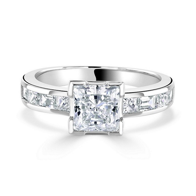 Princess cut CZ ring with "Radiant" shoulders