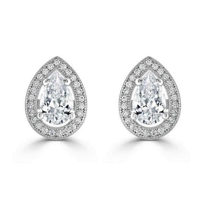 Pear shape "Halo" Expression CZ earrings