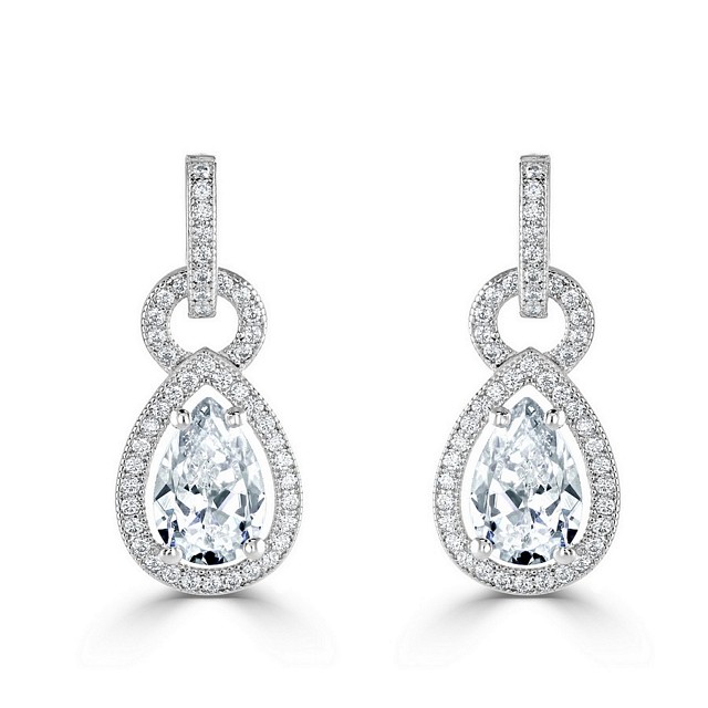 Stunning Pear Shape "Drop Halo" CZ earrings
