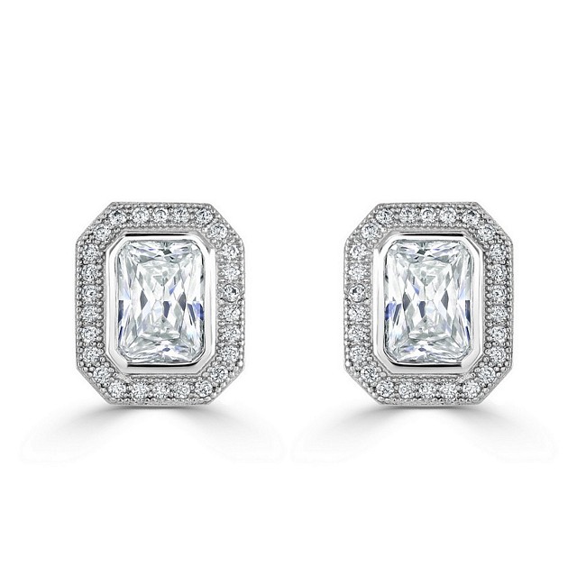 Elegant "Radiant Cut Halo" CZ earrings
