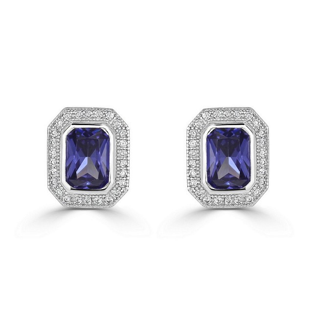 Elegant "Radiant Cut Halo" CZ earrings
