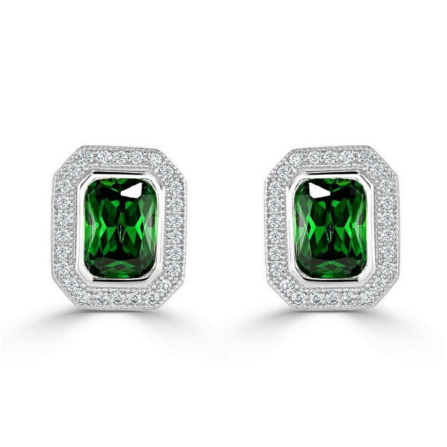 Elegant "Radiant Cut Halo" CZ earrings