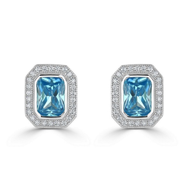 Elegant "Radiant Cut Halo" CZ earrings
