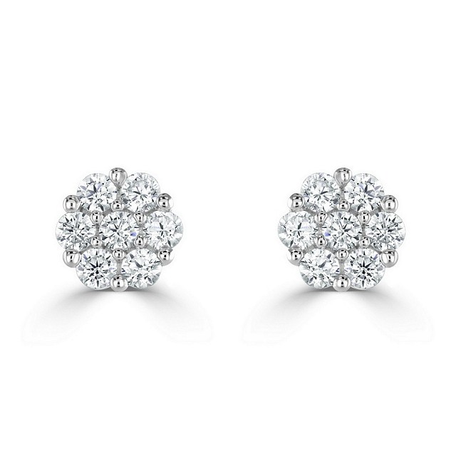 Flower cluster stud CZ earrings
