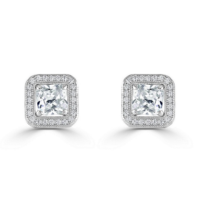 Square "Halo" stud CZ earrings