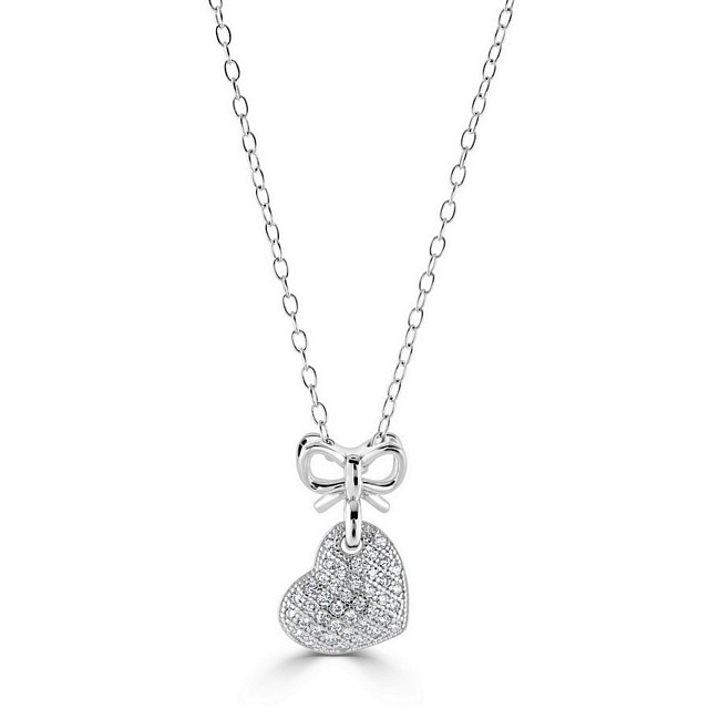 Drop Love Heart with Bow CZ Pendant