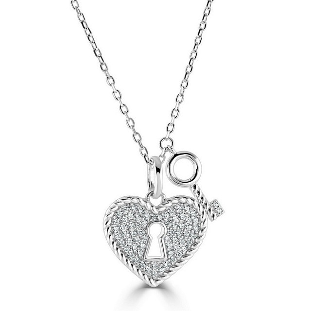Heart Shape "Lock & Key" CZ Pendant