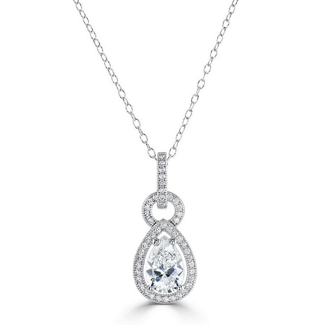 Elegant Pear shape Drop "Halo" CZ Pendant