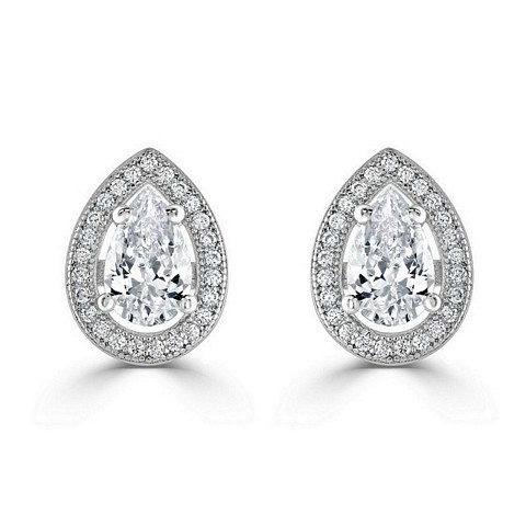 Pear shape "Halo" Expression CZ earrings