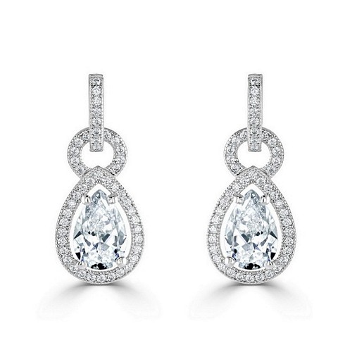 Stunning Pear Shape "Drop Halo" CZ earrings