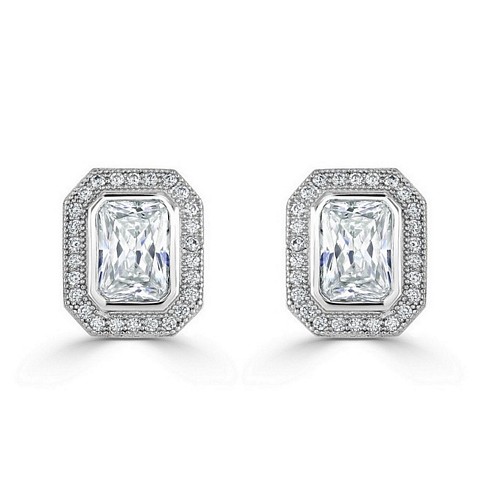 Elegant "Radiant Cut Halo" CZ earrings