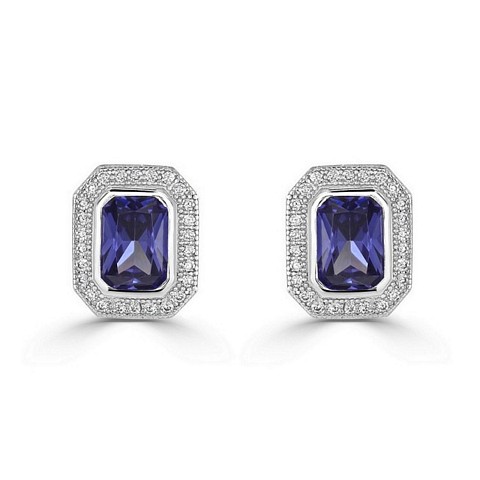 Elegant "Radiant Cut Halo" CZ earrings